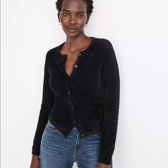 Madewell Hewitt Fuzzy Slim Button Up Cardigan True Black Size Xxs - Picture 1 of 6